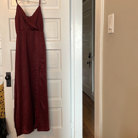 Lulu’s Constantine Burgandy Satin Maxi Dress - Picture 5 of 8